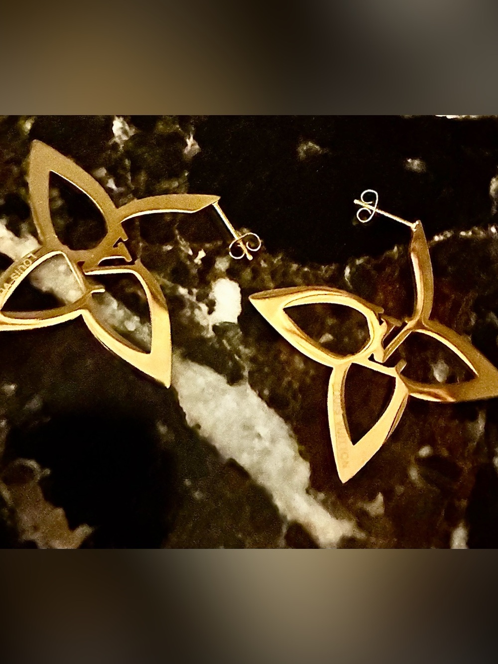 Gold Floral Louis Vuitton Style Drop Earrings